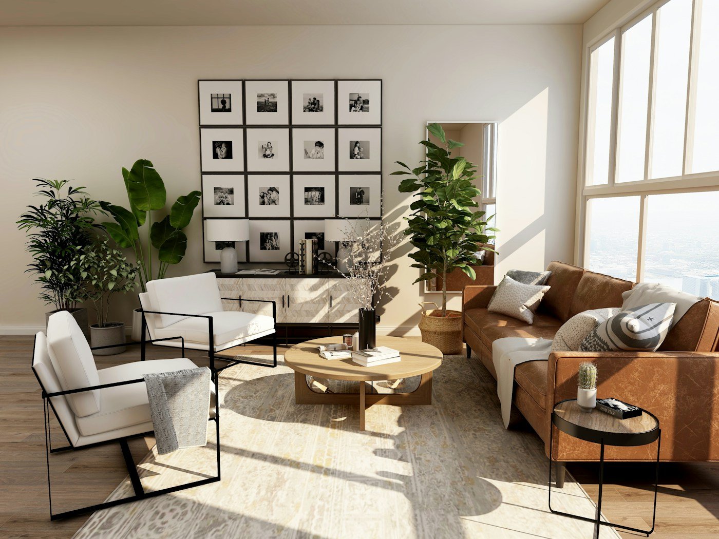 A bright, welcoming living room with comfortable furniture and natural light
